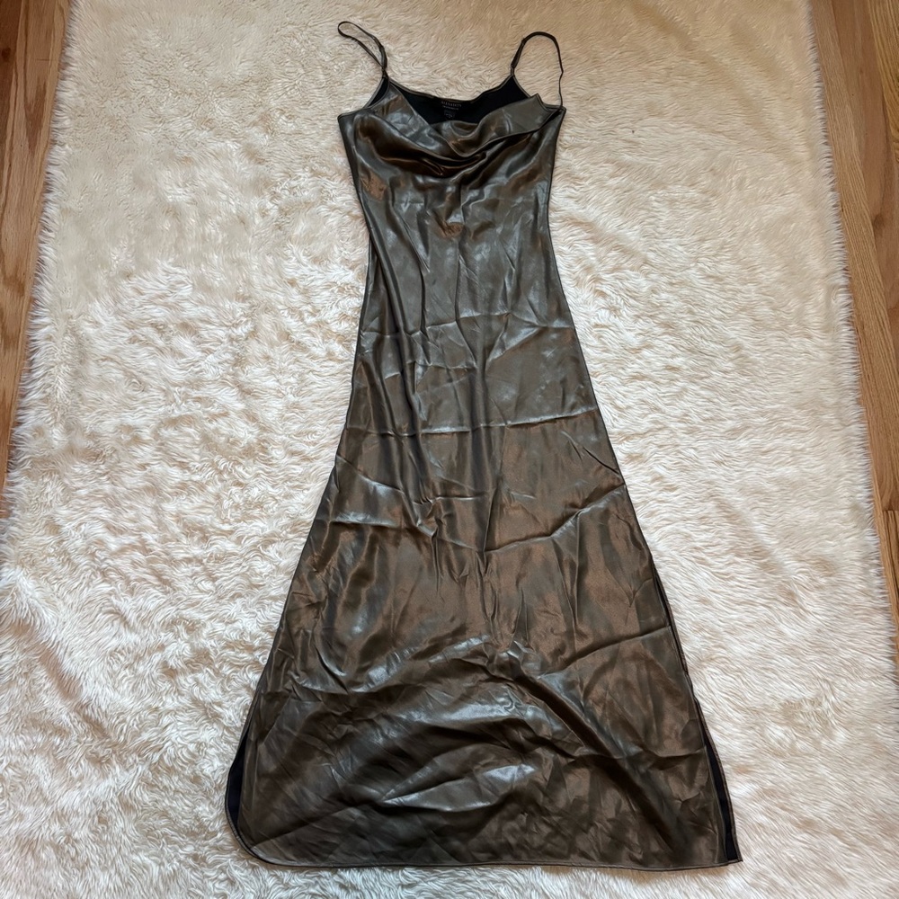 NWT All Saints Hadley Dress in Metallic Gold - Size 4 - Picture 3 of 7